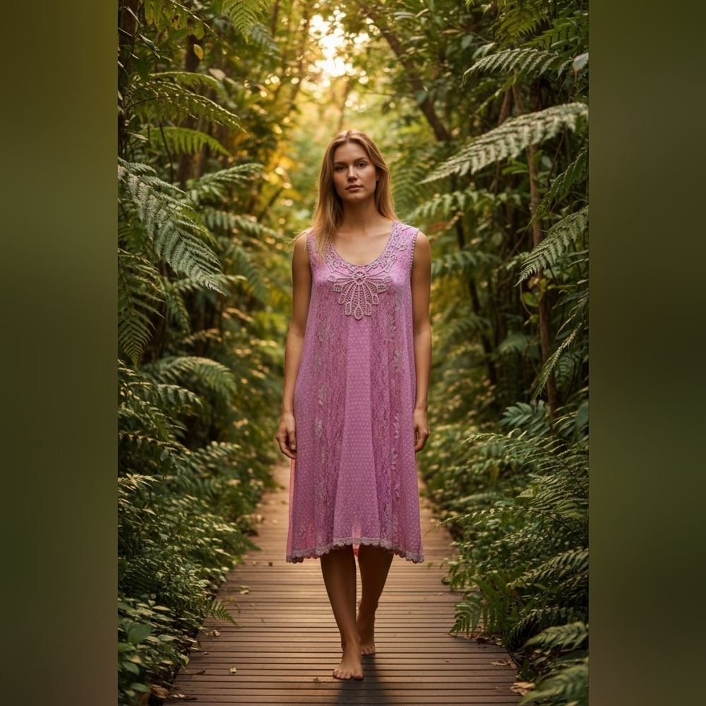 Medium The Pyramid Collection Lace Sleeveless Mini Dress Or Tunic in Bright Pink